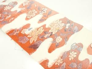 アンティーク　手織り紬霞取りに花模様織り出し名古屋帯
